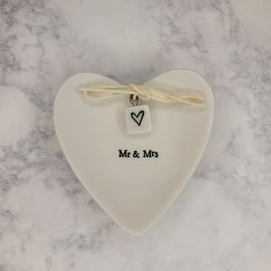 Mr & Mrs Ring Dish Ceramic Heart Shaped Tray